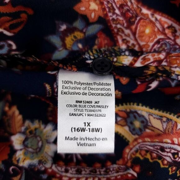 Terra & Sky Floral Paisley V-Neck Boho Blouse, Size 1X - Picture 7 of 9